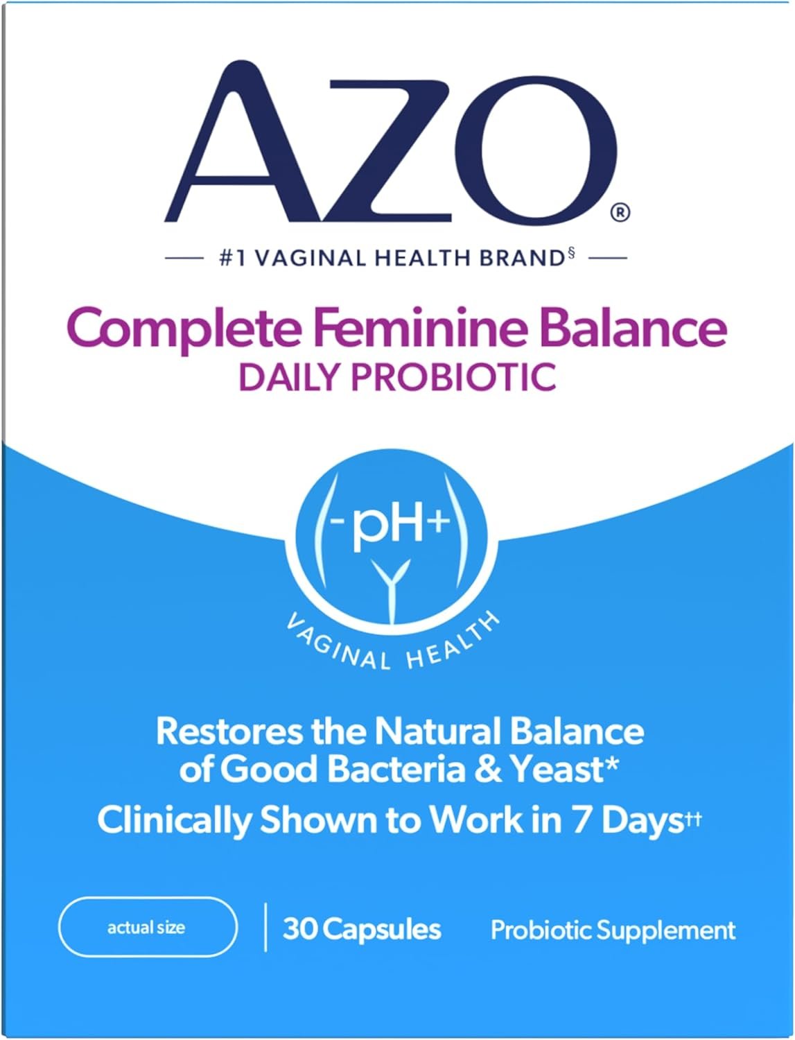 AZO Complete Feminine Balance Daily Probiotics for Women, Clinically Proven to Help Protect Vaginal Health, Helps balance pH and yeast, Non-GMO, 30 Count